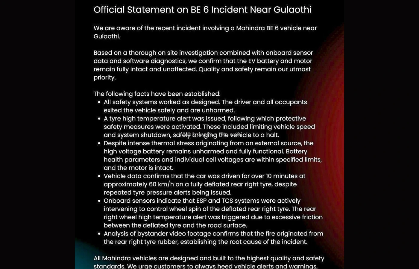 Mahindra BE6 catches fire